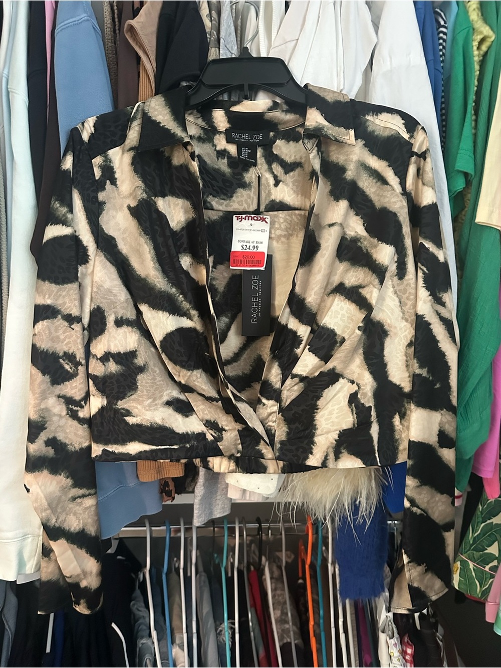 Rachel Zoe Black and Cream Printed Cropped Top